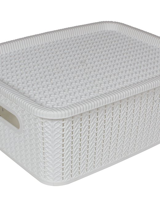 CONTAINER 12,5LTS SIMIL RATTAN CON TAPA - BLANCO (OR2402)